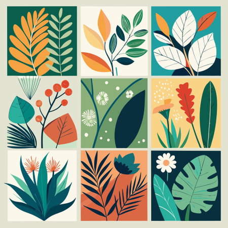 Abstract Botanical Wall Art Collection with Vibrant and Serene Designsのイラスト素材