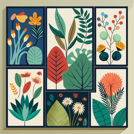 Abstract Botanical Wall Art Collection Featuring Vibrant and Geometric Patterns