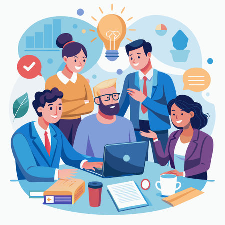 Business Professionals Collaborating and Generating Ideas Through Brainstorming Sessionのイラスト素材