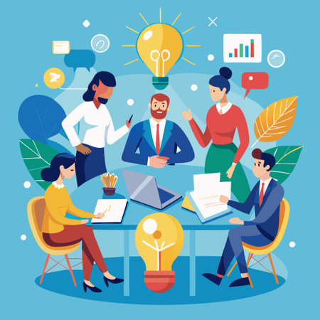 Business Professionals Engaged in Collaborative Brainstorming Sessionのイラスト素材