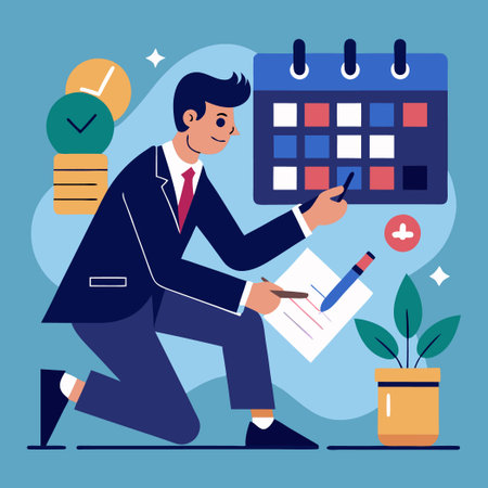 Businessman Scheduling an Appointment on a Calendarのイラスト素材