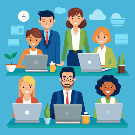 Collaborative Business Professionals Engaged in Laptop-based Projectのイラスト素材