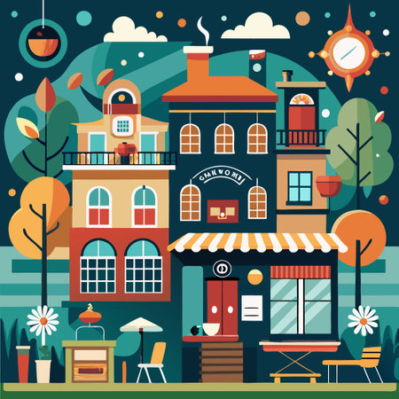 Artistic Vector Illustration of a Cozy Cafe and Coffee House Interiorのイラスト素材