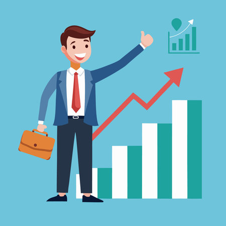 Businessman Confidently Indicating Growth Trajectory on Graphのイラスト素材