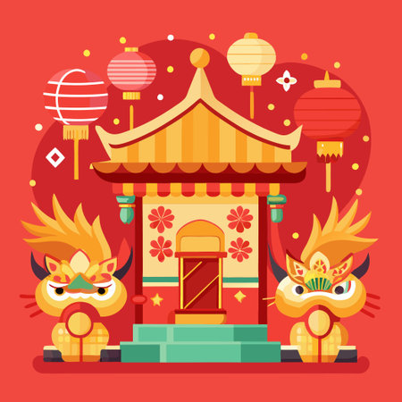 Festive Chinese New Year Mockup Illustration with Traditional Elementsのイラスト素材