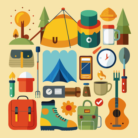 Comprehensive Vector Collection of Camping Essentialsのイラスト素材