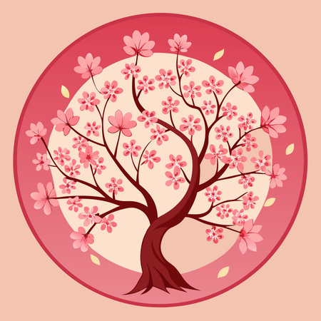 Delicate Cherry Blossoms Adorning a Serene Wooden Frameのイラスト素材