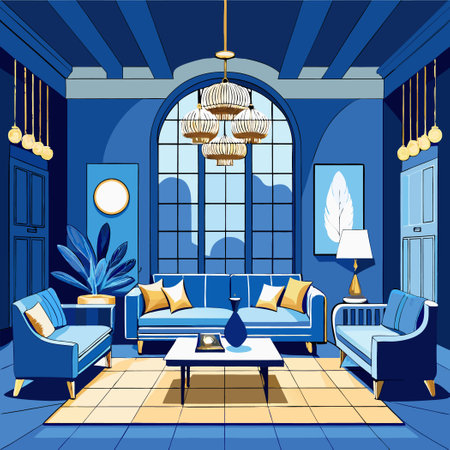 Chic and Modern Luxury Aesthetics Exemplified in a Stylish Living Room Decorのイラスト素材