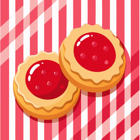 Buttery and Delicious Cookies with Sweet Red Jam on Striped Pink Plateのイラスト素材