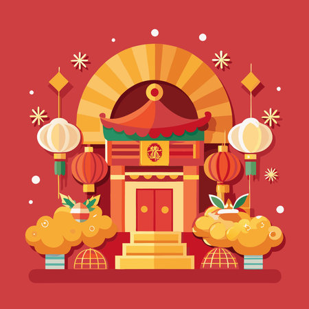 Chinese New Year Mockup Illustration Featuring Traditional Elementsのイラスト素材