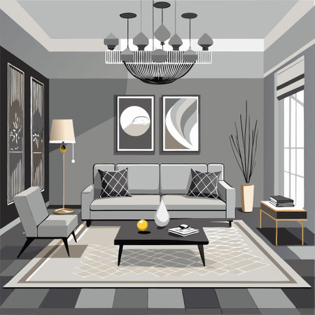 Chic and Modern Living Room with Luxe Aesthetics and Neutral Huesのイラスト素材