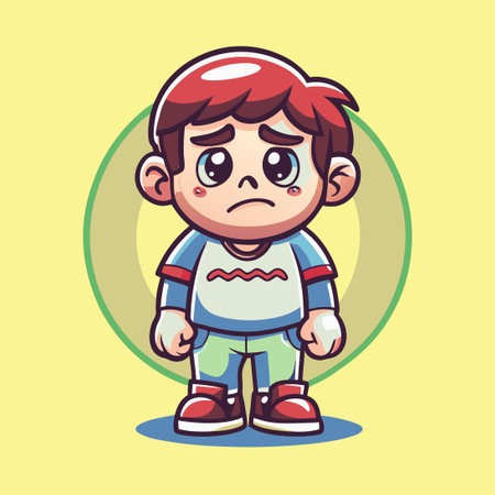 Vector Logo of a Melancholy Cartoon Boy with Teary Eyesのイラスト素材