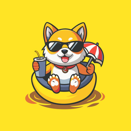 Relaxed Shiba Inu Dog Lounging on Summer Beach Breakのイラスト素材
