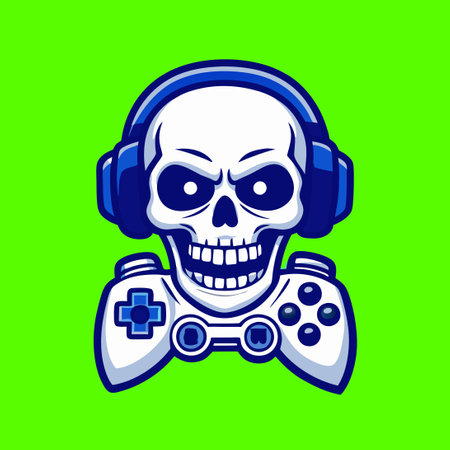 Gamer's Emblem: Skull and Joystick in Bold Modern Styleのイラスト素材