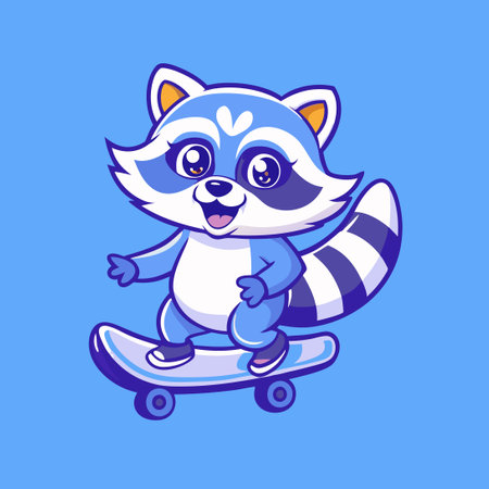Skating Raccoon Character with Cartoonish Style in Vector Formatのイラスト素材