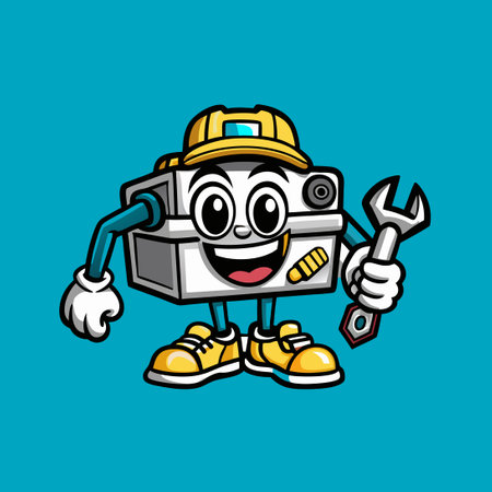Cartoon Toolbox Character with a Hat and Toolbelt in Vector Formatのイラスト素材