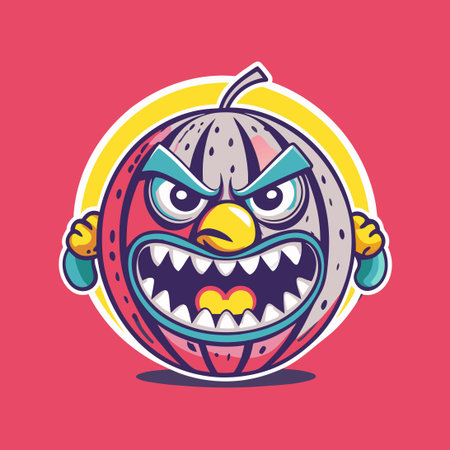 Ferocious Watermelon Character with Angry Expression on White Backgroundのイラスト素材