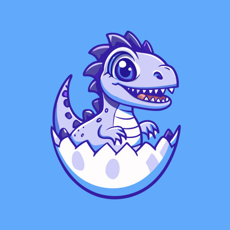 Vector Illustration of Cute Baby Spinosaurus Emerging from its Eggのイラスト素材