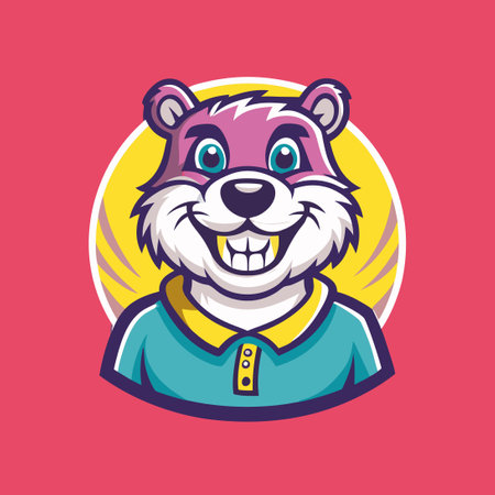 Cute Vector Illustration of a Beaver in a Wood Mascoting a Cartoon Carのイラスト素材