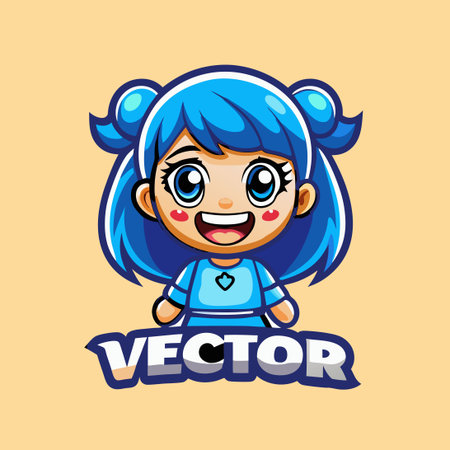 Cheerful Girl Mascot Pushing Shopping Cart with Cheering Expressionのイラスト素材