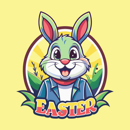 Cute Cartoon Rabbit Mascot Vector Logo Illustration with Graceful Earsのイラスト素材