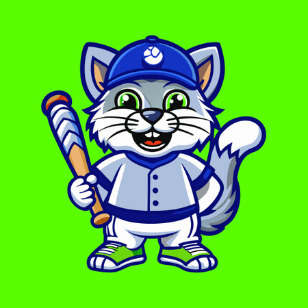 Vector Illustration of a Ferocious Baseball Cat Mascot Striking a Poseのイラスト素材