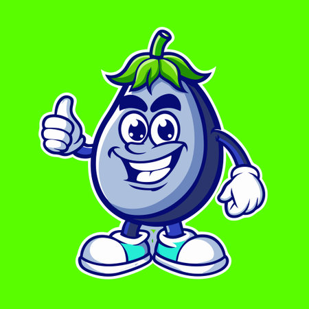 Vector Logo Illustration of a Cartoon Eggplant Mascot with a Silly Expressionのイラスト素材