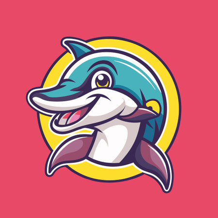 Playful Dolphin Mascot Cartoon Illustration with Starry Typographyのイラスト素材