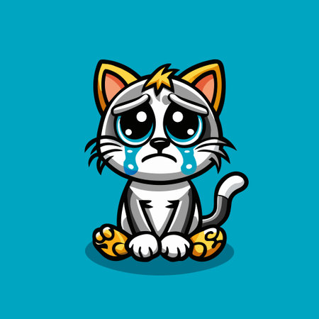 Melancholy Kitty: A Vector Mascot Illustration of a Sad Catのイラスト素材