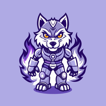 Fierce Wolf Cyborg Vector Mascot Illustration on White Backgroundのイラスト素材