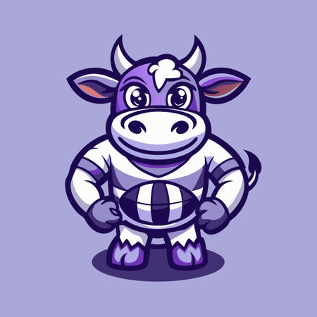 Mighty and Majestic Rugby Cow Mascot Character in Vector Graphic Illustrationのイラスト素材