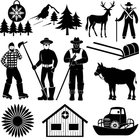 Winter Skiing Silhouettes in Motion Vector Stock Illustrationsのイラスト素材