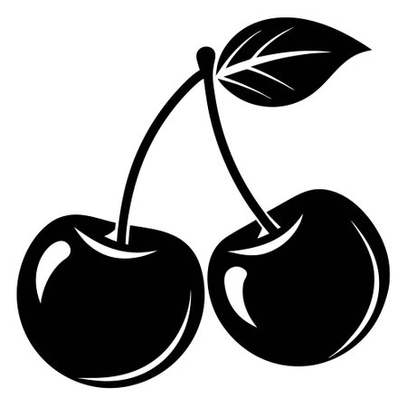 Flat Icon of a Silhouetted Cherry Branch with Two Cherriesのイラスト素材