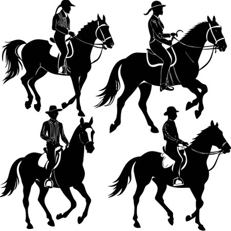 Black Silhouette of Horseback Rider in Motion Captured with Eleganceのイラスト素材