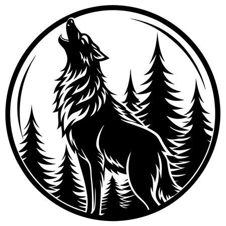 Majestic Wolf Howling Emblem Collection in Vector Formatのイラスト素材
