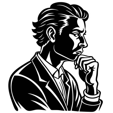 Silhouette of a Man Lost in Thought, Abstract Vector Graphicのイラスト素材
