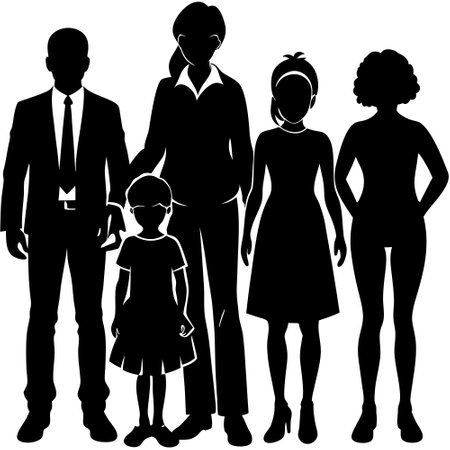 Silhouette Illustrations of A Loving Family in Various Posesのイラスト素材
