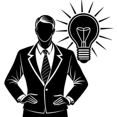 Silhouette of an Innovative Businessman with an Illuminated Idea Bulbのイラスト素材