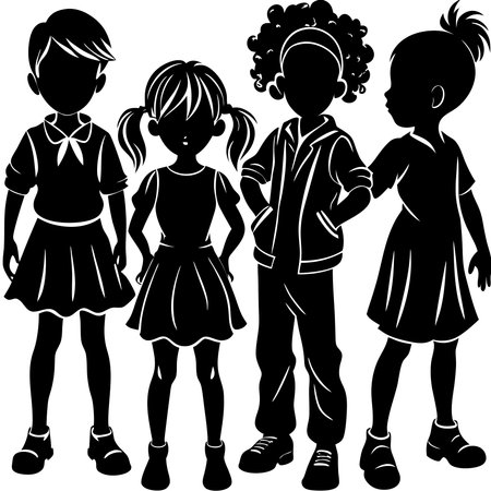 Set of Playful and Animated Children's Silhouettes in Vector Formatのイラスト素材