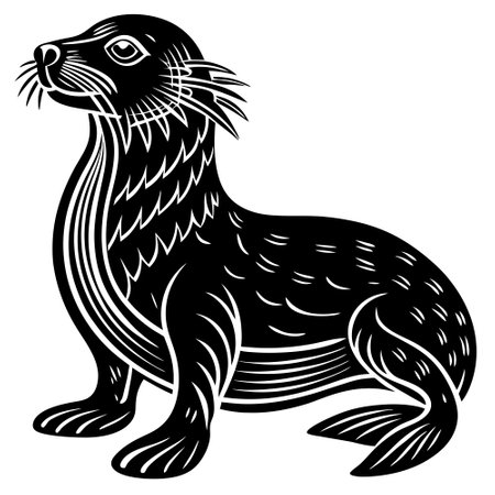 Majestic Sea Lion Silhouette in Black and White -- A Striking Illustrationのイラスト素材