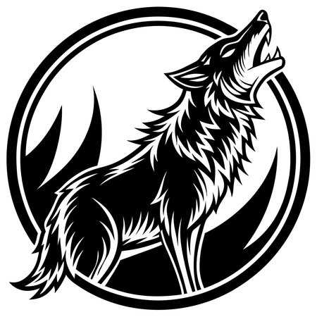Black Silhouette Logo Vector of a Howling Wolf Emblem