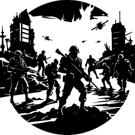 Epic Warfare Scene Silhouette Battleground Conflictのイラスト素材