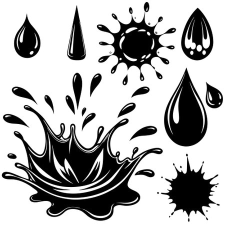 Ethereal Black Water Ripples and Silhouettes Ink Splashのイラスト素材