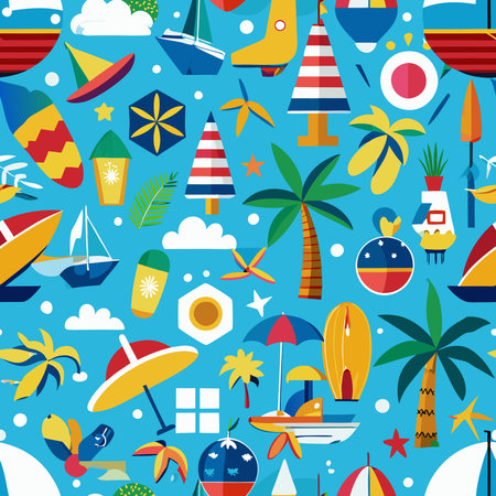 Vibrant and Colorful Summer Vacation Seamless Vector Pattern for Summery Designs