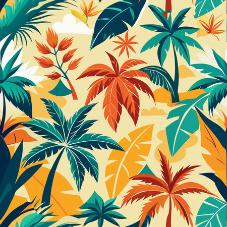 Exotic Tropical Seamless Vector Pattern with Vibrant Artistic Elements