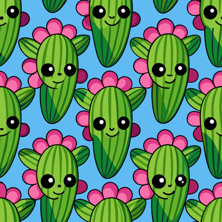 Seamless Cactus Flower Pattern in Vibrant and Detailed Vector Graphics