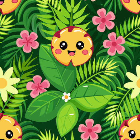 Seamless Greenery Tropical Pattern with Lush Foliage and Tropical Vibesのイラスト素材