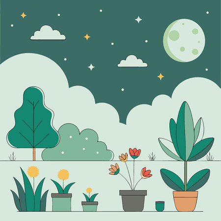 Illuminated Garden Path at Night: A Glowing Outline in the Darknessのイラスト素材