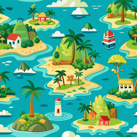 Seamless Tropical Island Pattern Vector for Beachy Vibesのイラスト素材