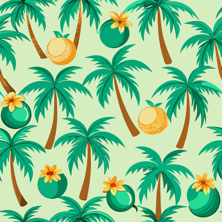 Endless Summer Vibes: Seamless Palm and Coconut Patternのイラスト素材